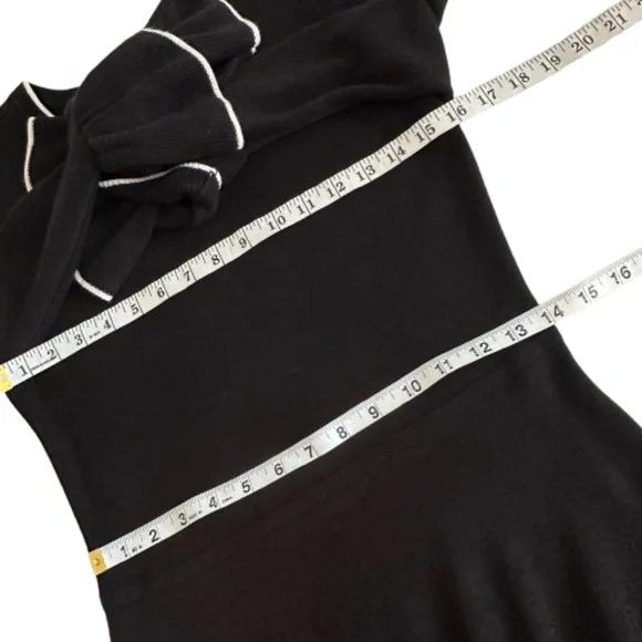 Vince Camuto Women S Black & White Sleeved Ruffled Fit & Flare Midi Knit Dress - Picture 9 of 13